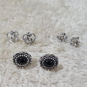 Elegant Silver and Black Stud Earrings Set